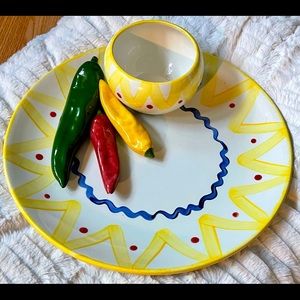 ☘️ Vintage Rare Cali 3D Raised Pepper Chip and Dip Ceramic Platter